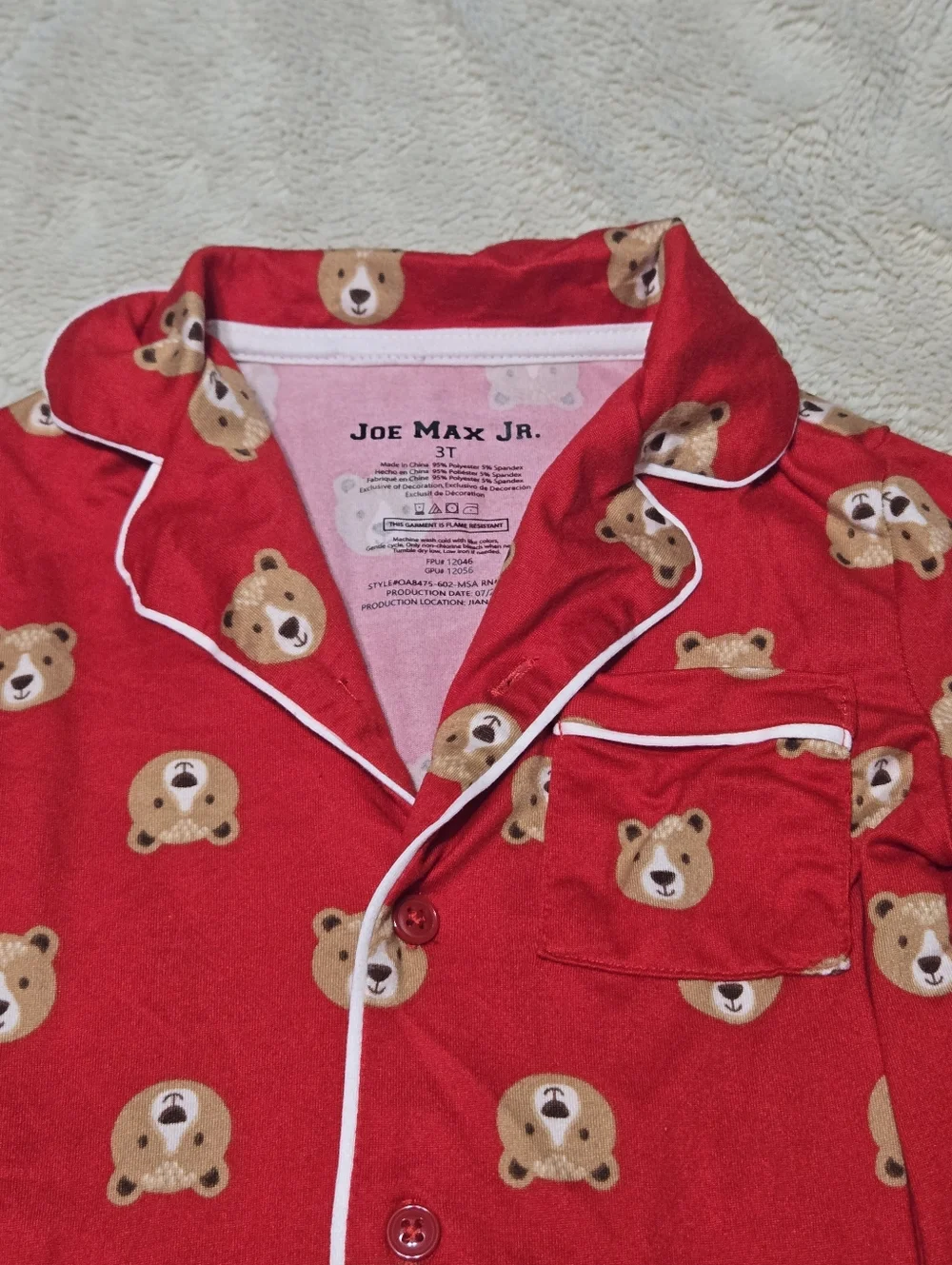Set of 2 Matching Bear pajama set includes PJ Tops and PJ Bottoms toddler kid 3T